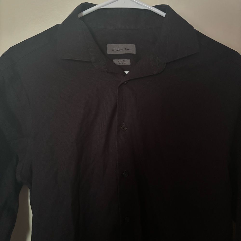 Calvin Klein Men's Black Long Sleeve 80’s Two Ply Slim Fit Shirt